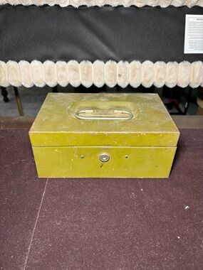Vintage Olive Green Metal Cash Box with Handle